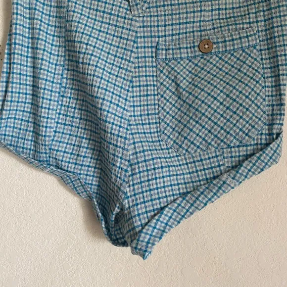 Free People Checked Out Plaid Micro Brief Style Retro Linen Blend Boho Shorts 4