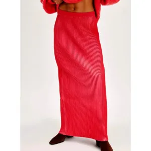Free People Clara Hi Rise Knit Slit Back Maxi Skirt Fiery Red Combo size L