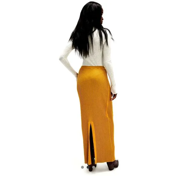 Free People Clara Maxi Skirt Ribbed Stretch Avocado Combo size XL