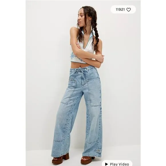 Free People CRVY Outlaw Wide-Leg Jeans Large NEW