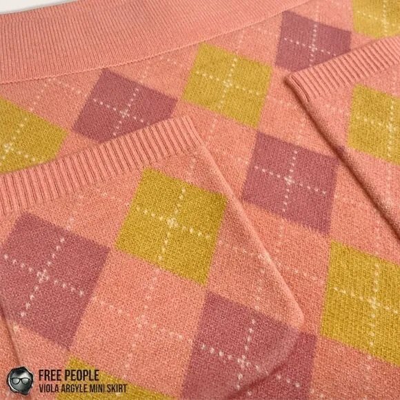 FREE PEOPLE FP ARGYLE VIOLA SWEATER MINI SKIRT IN PINK COMBO SIZE SMALL NEW