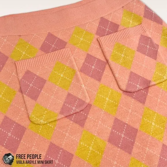 FREE PEOPLE FP ARGYLE VIOLA SWEATER MINI SKIRT IN PINK COMBO SIZE SMALL NEW