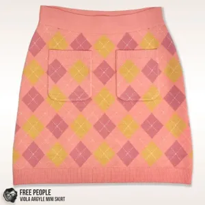 FREE PEOPLE FP ARGYLE VIOLA SWEATER MINI SKIRT IN PINK COMBO SIZE SMALL NEW