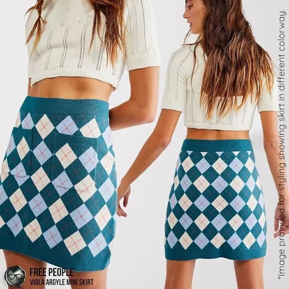 FREE PEOPLE FP ARGYLE VIOLA SWEATER MINI SKIRT IN PINK COMBO SIZE SMALL NEW