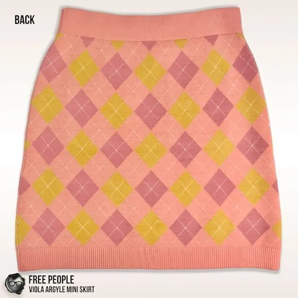 FREE PEOPLE FP ARGYLE VIOLA SWEATER MINI SKIRT IN PINK COMBO SIZE SMALL NEW