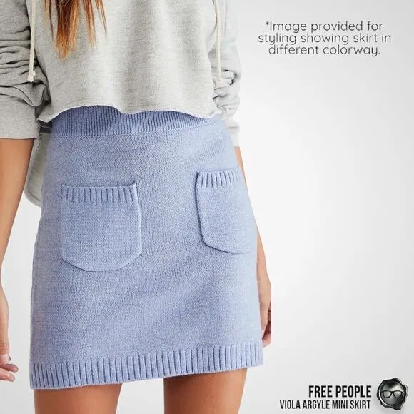 FREE PEOPLE FP ARGYLE VIOLA SWEATER MINI SKIRT IN PINK COMBO SIZE SMALL NEW