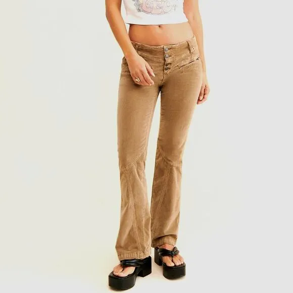 Free People Hit Back Slim Flare Pants - Neutral - size 10