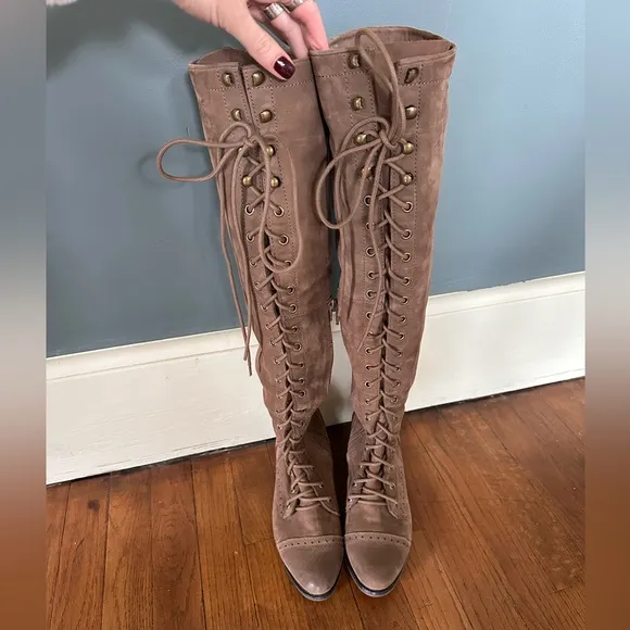 Free people Jeffrey Campbell leather Joe lace up Boots brown tan sz 8