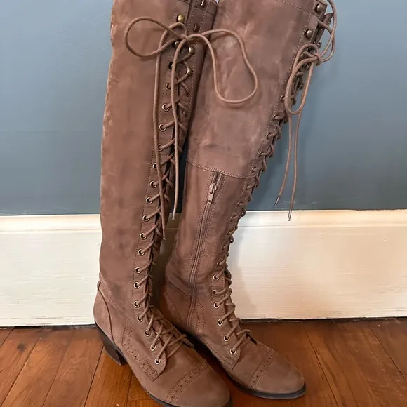 Free people Jeffrey Campbell leather Joe lace up Boots brown tan sz 8