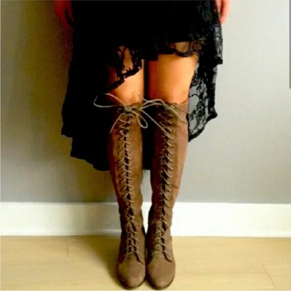 Free people Jeffrey Campbell leather Joe lace up Boots brown tan sz 8