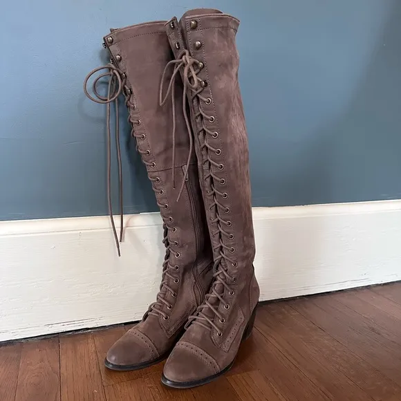 Free people Jeffrey Campbell leather Joe lace up Boots brown tan sz 8