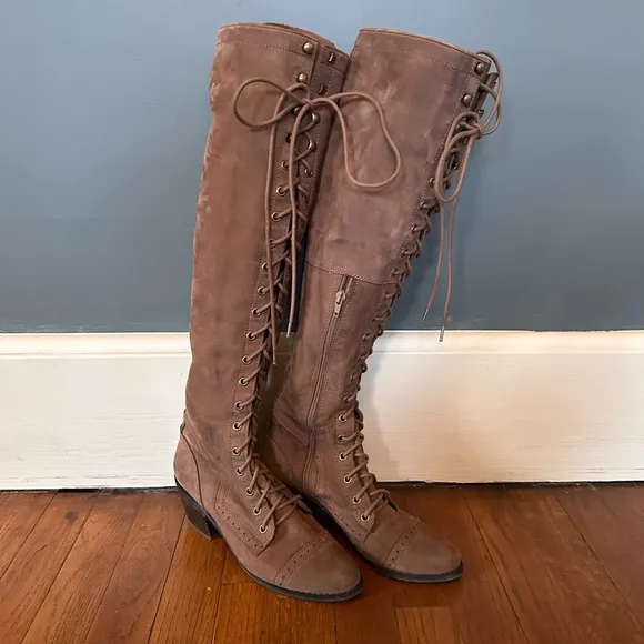 Free people Jeffrey Campbell leather Joe lace up Boots brown tan sz 8