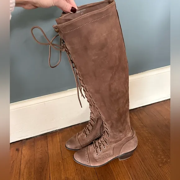 Free people Jeffrey Campbell leather Joe lace up Boots brown tan sz 8