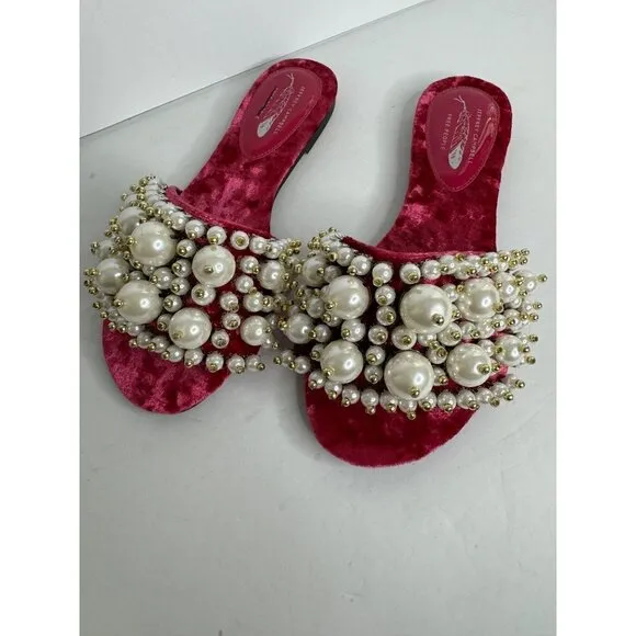 Free People Jeffrey Campbell Pixie Pearl Slide Sandals Magenta Size 6 NEW