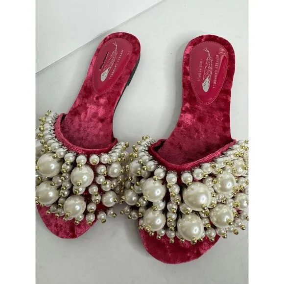 Free People Jeffrey Campbell Pixie Pearl Slide Sandals Magenta Size 6 NEW