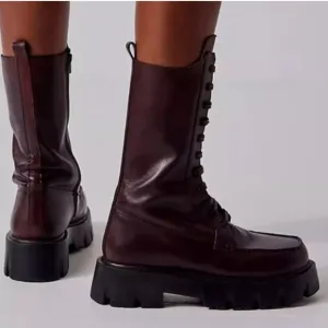Free People Jones Lug Sole Lace Up Boots Burgundy Size 7.5 NWOT