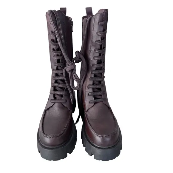 Free People Jones Lug Sole Lace Up Boots Burgundy Size 7.5 NWOT