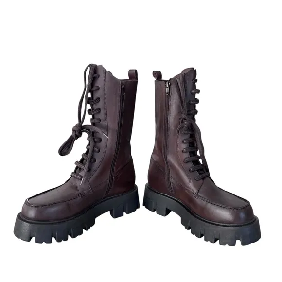 Free People Jones Lug Sole Lace Up Boots Burgundy Size 7.5 NWOT