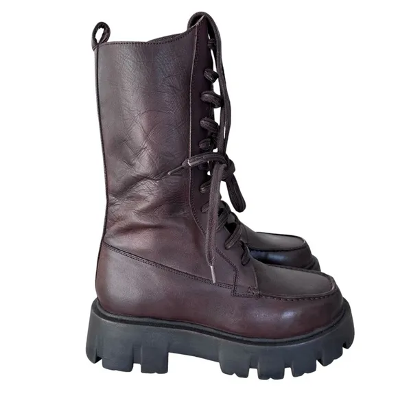 Free People Jones Lug Sole Lace Up Boots Burgundy Size 7.5 NWOT
