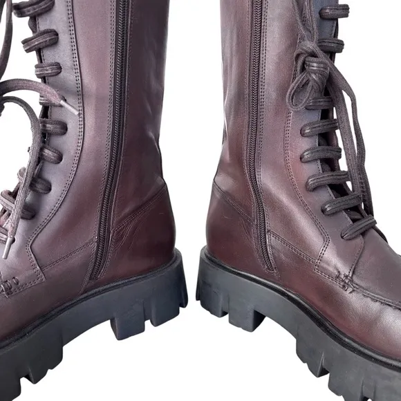Free People Jones Lug Sole Lace Up Boots Burgundy Size 7.5 NWOT