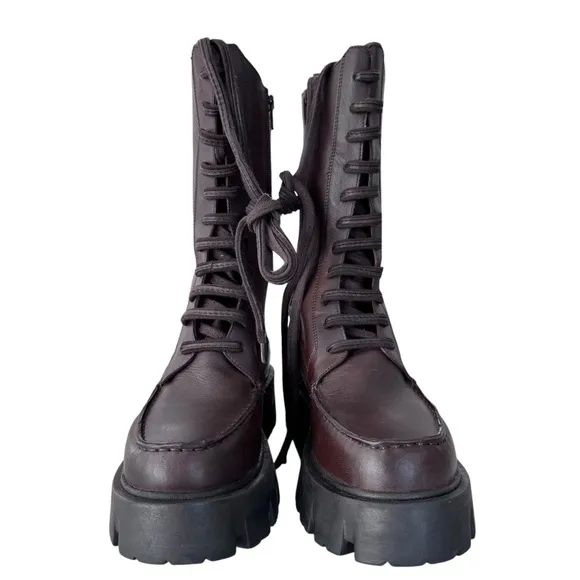 Free People Jones Lug Sole Lace Up Boots Burgundy Size 7.5 NWOT