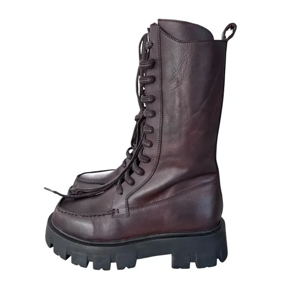Free People Jones Lug Sole Lace Up Boots Burgundy Size 7.5 NWOT