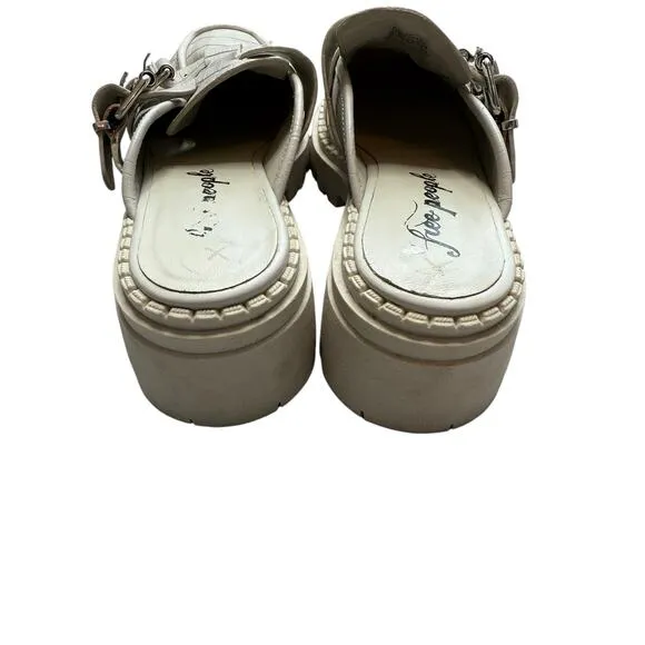 Free People Loafers Women 39/8.5 Lyra Lug Leather Croc Buckle Mule Chunky Y2K