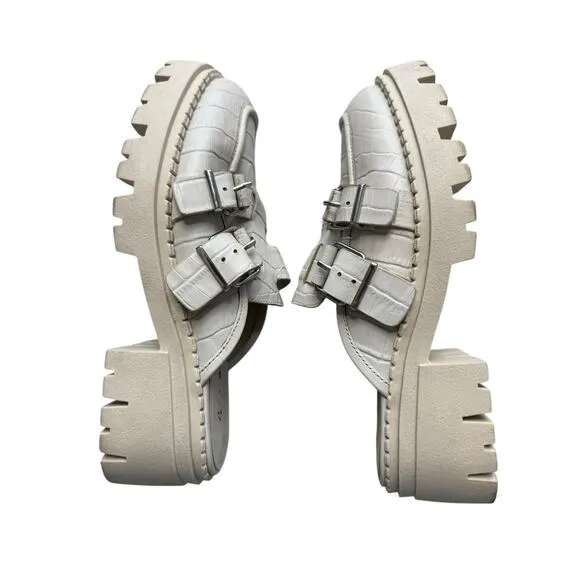 Free People Loafers Women 39/8.5 Lyra Lug Leather Croc Buckle Mule Chunky Y2K
