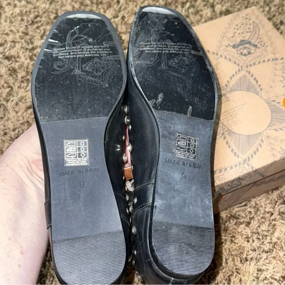 Free People Mystic Mary Diamante Jane Ballet Flats 2 Strap Studded 39/9 NEW