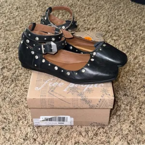 Free People Mystic Mary Diamante Jane Ballet Flats 2 Strap Studded 39/9 NEW
