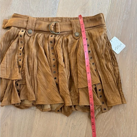 Free People Rue Mini Skirt Gold Brown XS NEW NWT