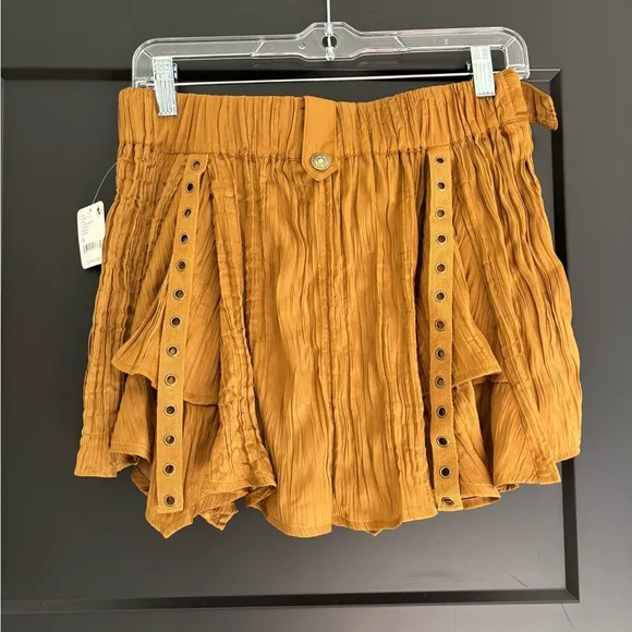 Free People Rue Mini Skirt Gold Brown XS NEW NWT