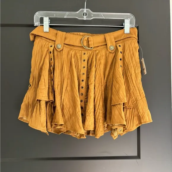 Free People Rue Mini Skirt Gold Brown XS NEW NWT