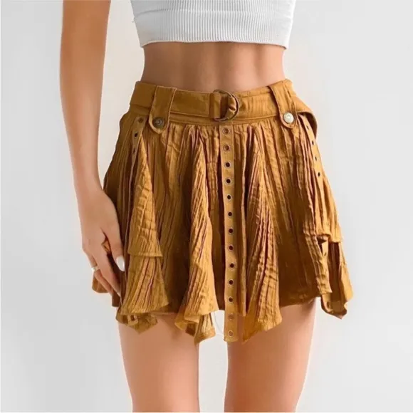 Free People Rue Mini Skirt Gold Brown XS NEW NWT