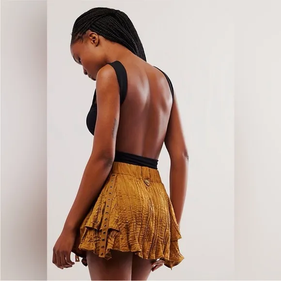Free People Rue Mini Skirt Gold Brown XS NEW NWT