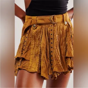 Free People Rue Mini Skirt Gold Brown XS NEW NWT