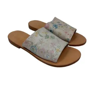 Free People Vicente Leather Slide Sandals Natural Floral 38/8