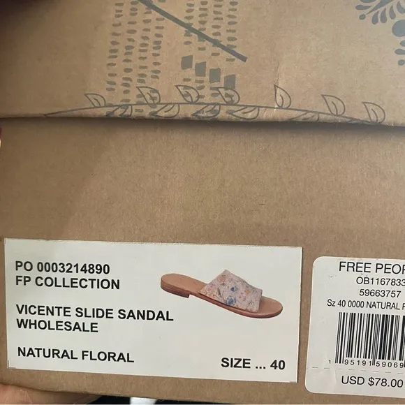 Free People | Vicente Slide Sandals In Natural Floral Size 10 NEW