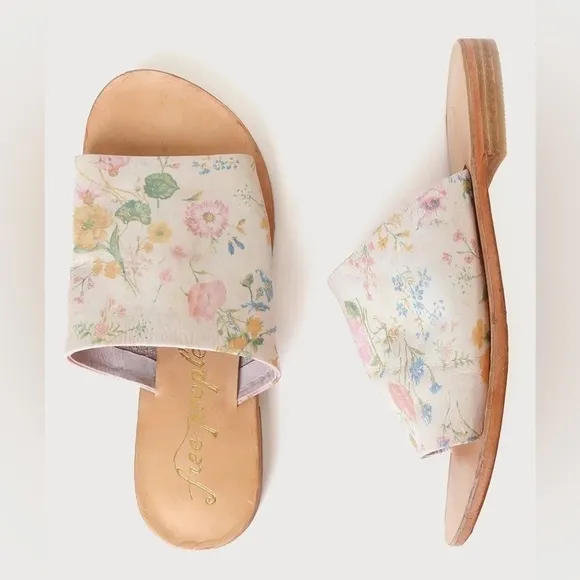 Free People | Vicente Slide Sandals In Natural Floral Size 10 NEW