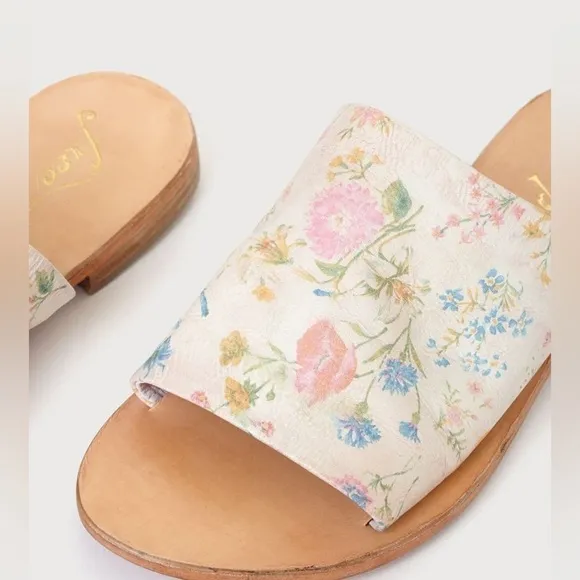 Free People | Vicente Slide Sandals In Natural Floral Size 10 NEW