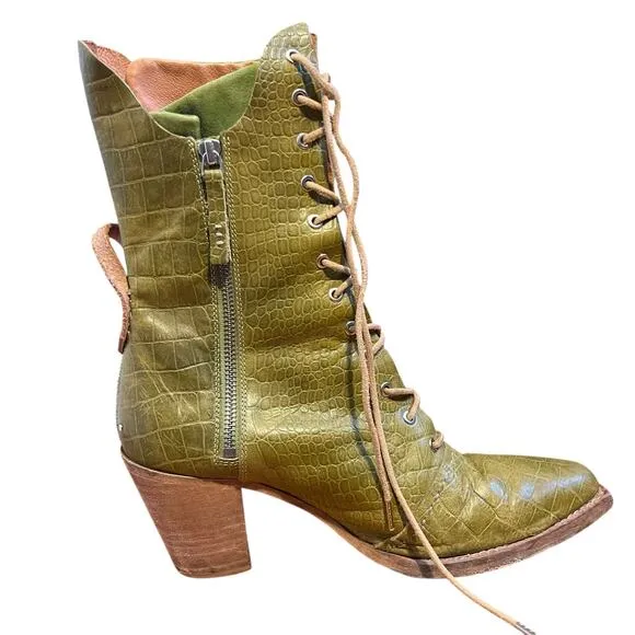 Free People We The Free Canyon Lace Up Boots Green Apple Croc Western Size 39