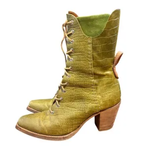 Free People We The Free Canyon Lace Up Boots Green Apple Croc Western Size 39