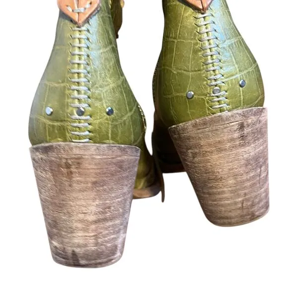 Free People We The Free Canyon Lace Up Boots Green Apple Croc Western Size 39
