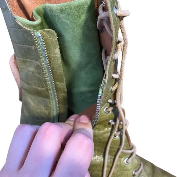 Free People We The Free Canyon Lace Up Boots Green Apple Croc Western Size 39