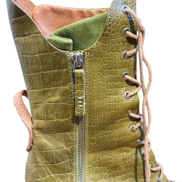 Free People We The Free Canyon Lace Up Boots Green Apple Croc Western Size 39