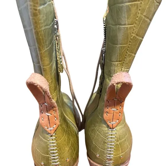 Free People We The Free Canyon Lace Up Boots Green Apple Croc Western Size 39