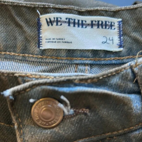 Free People We The Free Good Luck Coated Mid Rise Barrel Jean Vegan Sz 24 NEW
