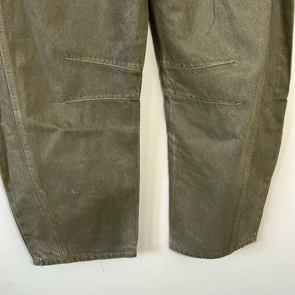 Free People We The Free Good Luck Coated Mid Rise Barrel Jean Vegan Sz 24 NEW