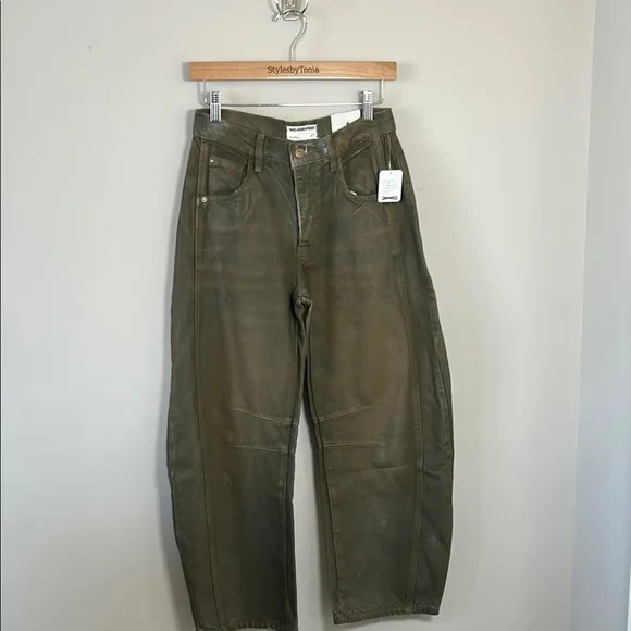 Free People We The Free Good Luck Coated Mid Rise Barrel Jean Vegan Sz 24 NEW