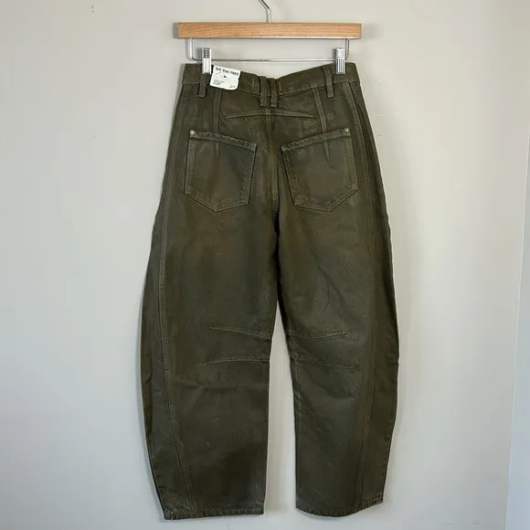 Free People We The Free Good Luck Coated Mid Rise Barrel Jean Vegan Sz 24 NEW